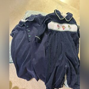 Shrimp and grits on right and boutique brand 12 month Navy corduroy longalls.